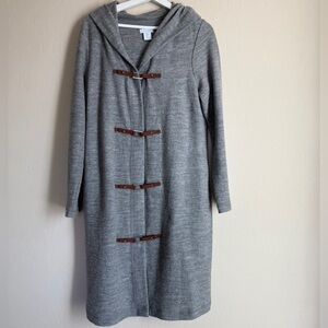 Kenar Longline Wool Coat Equestrian Faux Leather Toggle Closure Medium